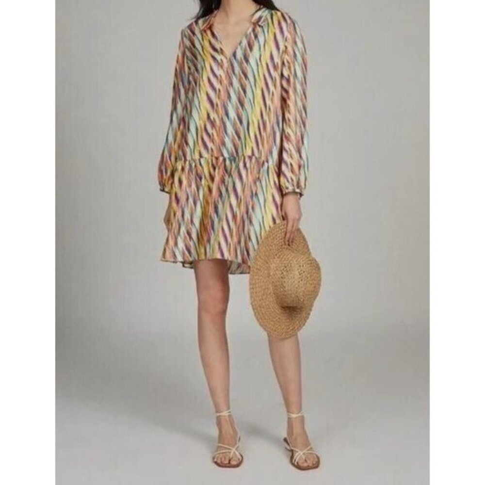 Saloni Women's Yellow Jas Silk Long Sleeve Mini Dress Size UK 12 US 8 MSRP $495 - Picture 3 of 10